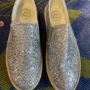 Sparkly Silver Slip on Comfy Party Shoes NWOT